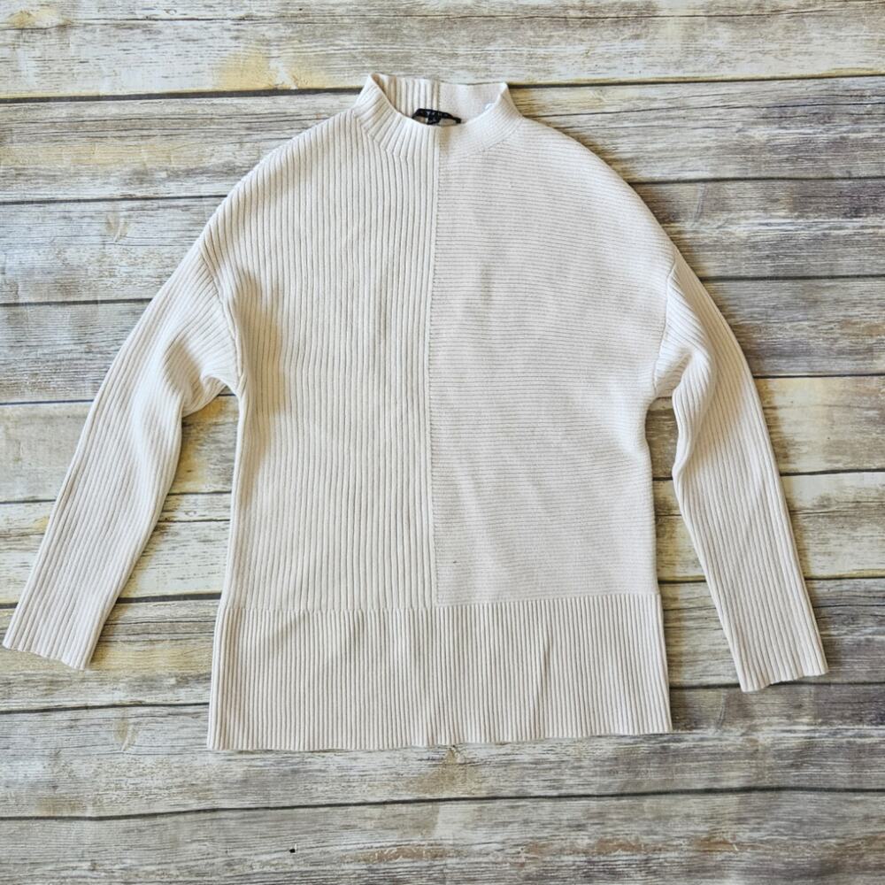 Cyrus Cream Ribbed Mock Neck Dolman Sleeve Sweater sz L New